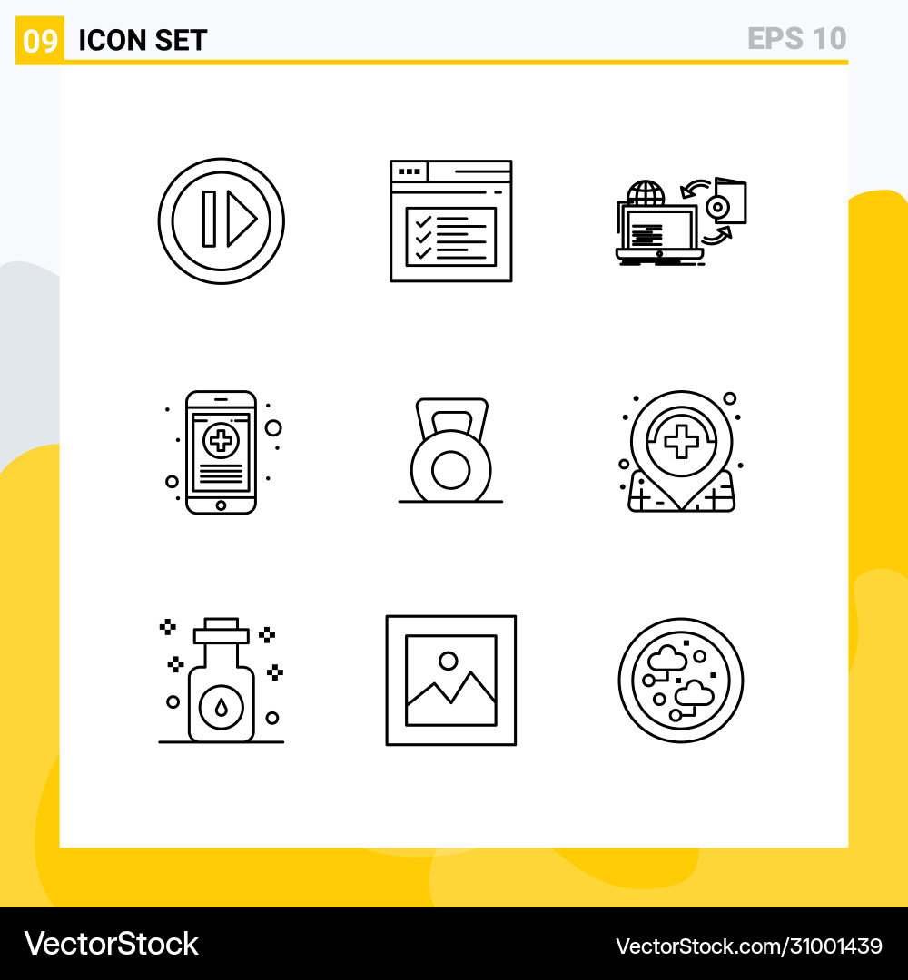 Set 9 outlines on grid for rx outline text vector image