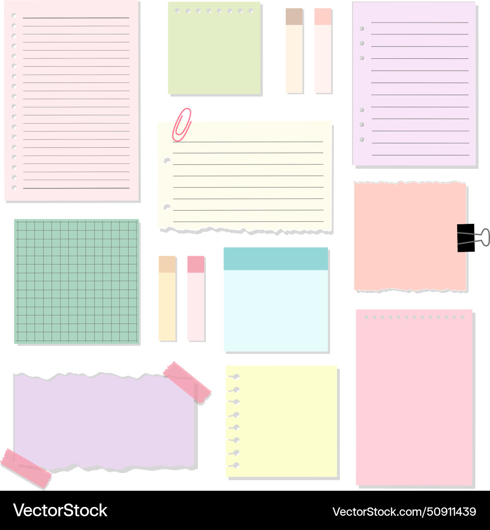 Set of colorful notebook memo paper with masking Vector Image