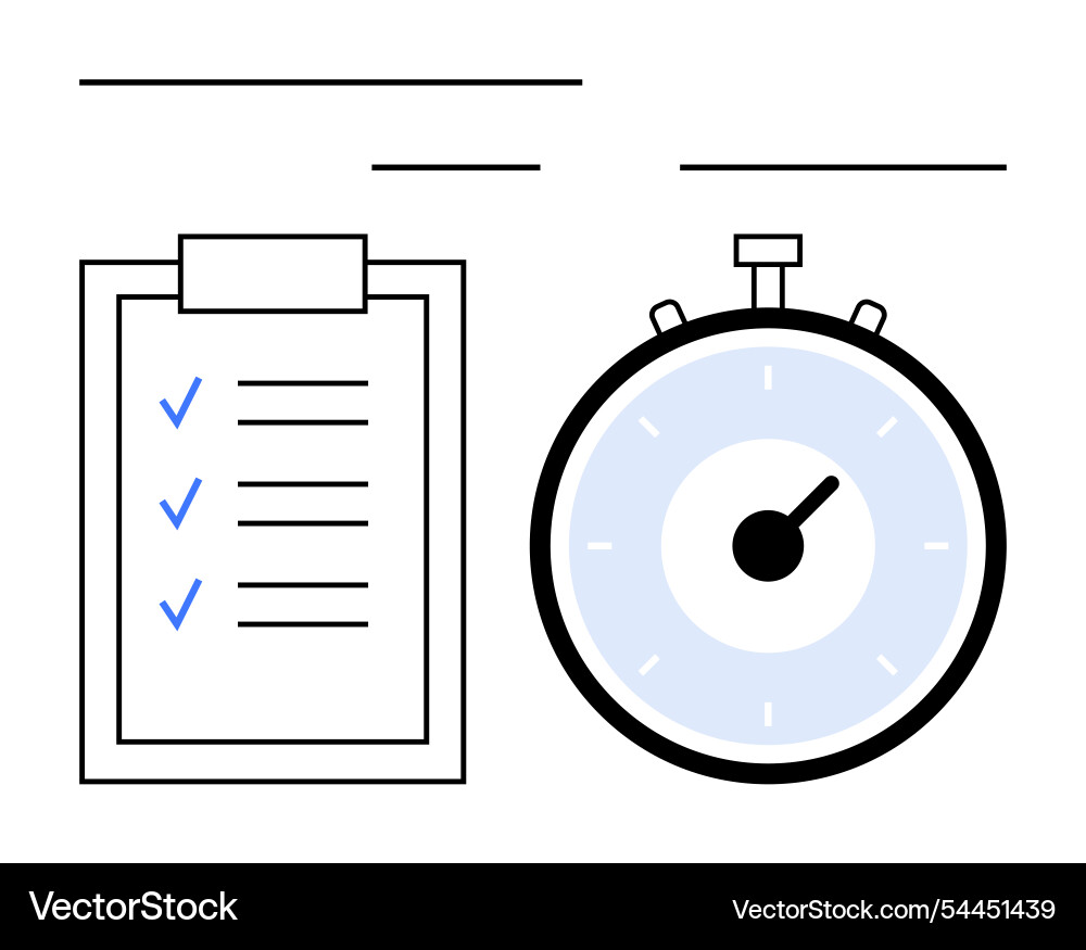 Task checklist and stopwatch symbolizing time Task checklist and stopwatch symbolizing time Vector Image