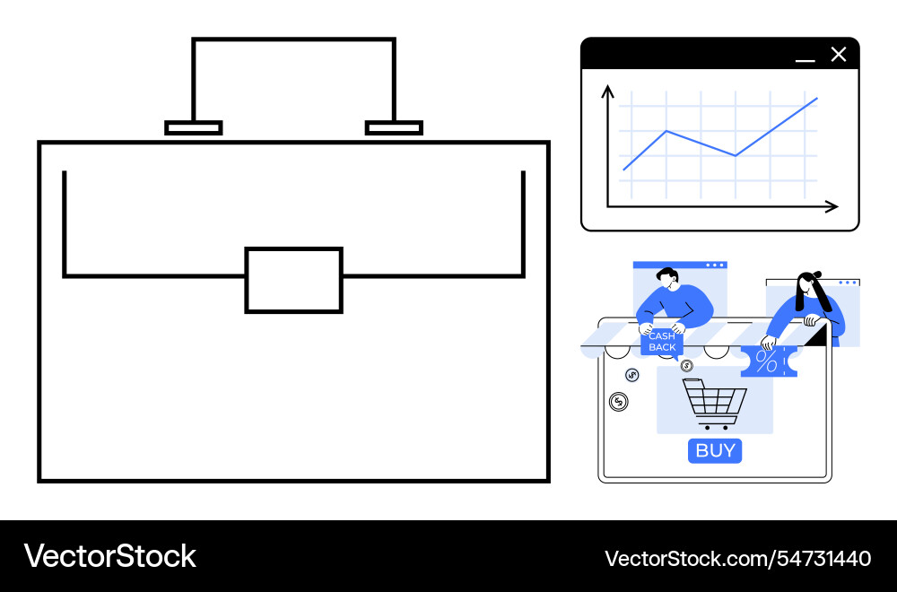 Complex business operations with briefcase graph Complex business operations with briefcase graph Vector Image