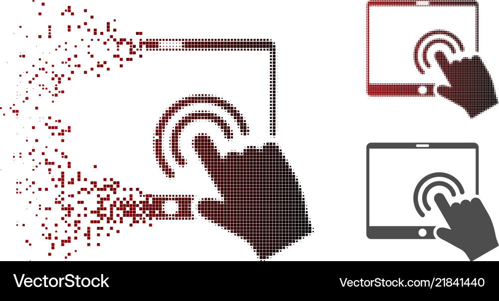 Decomposed pixel halftone double click tablet icon Decomposed pixel halftone double click tablet icon vector image