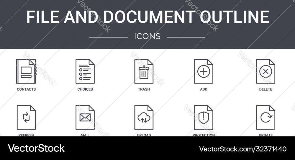 File and document outline concept line icons set File and document outline concept line icons set vector image