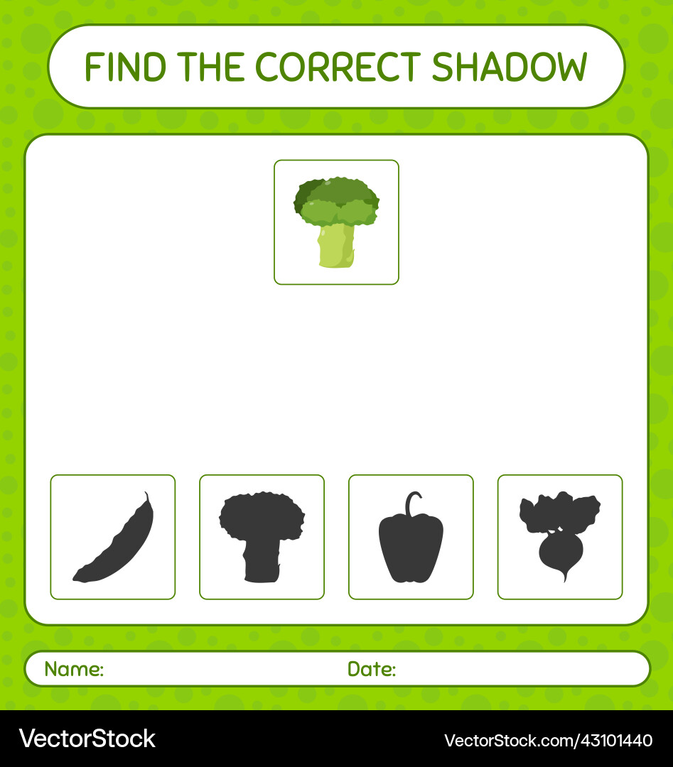 Find the correct shadows game with broccoli Find the correct shadows game with broccoli vector image