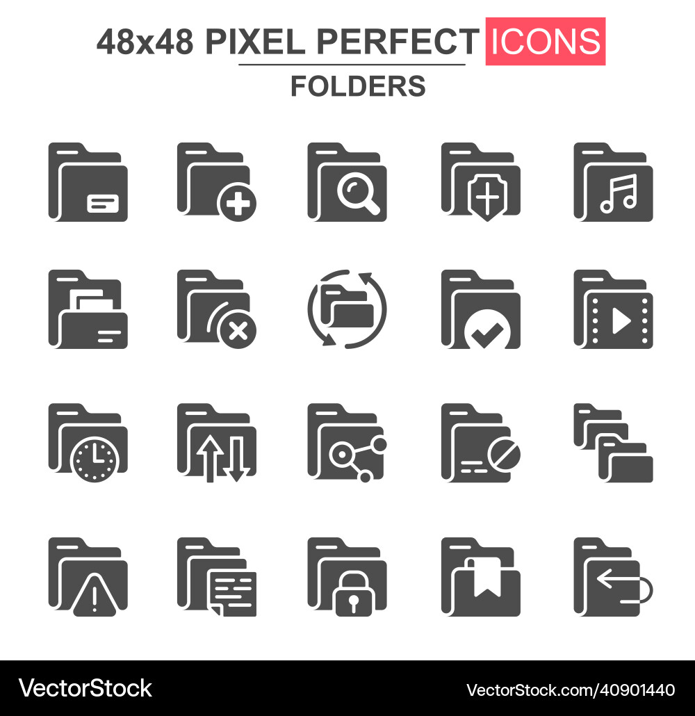 Folders glyph icon set add delete archive Folders glyph icon set add delete archive vector image