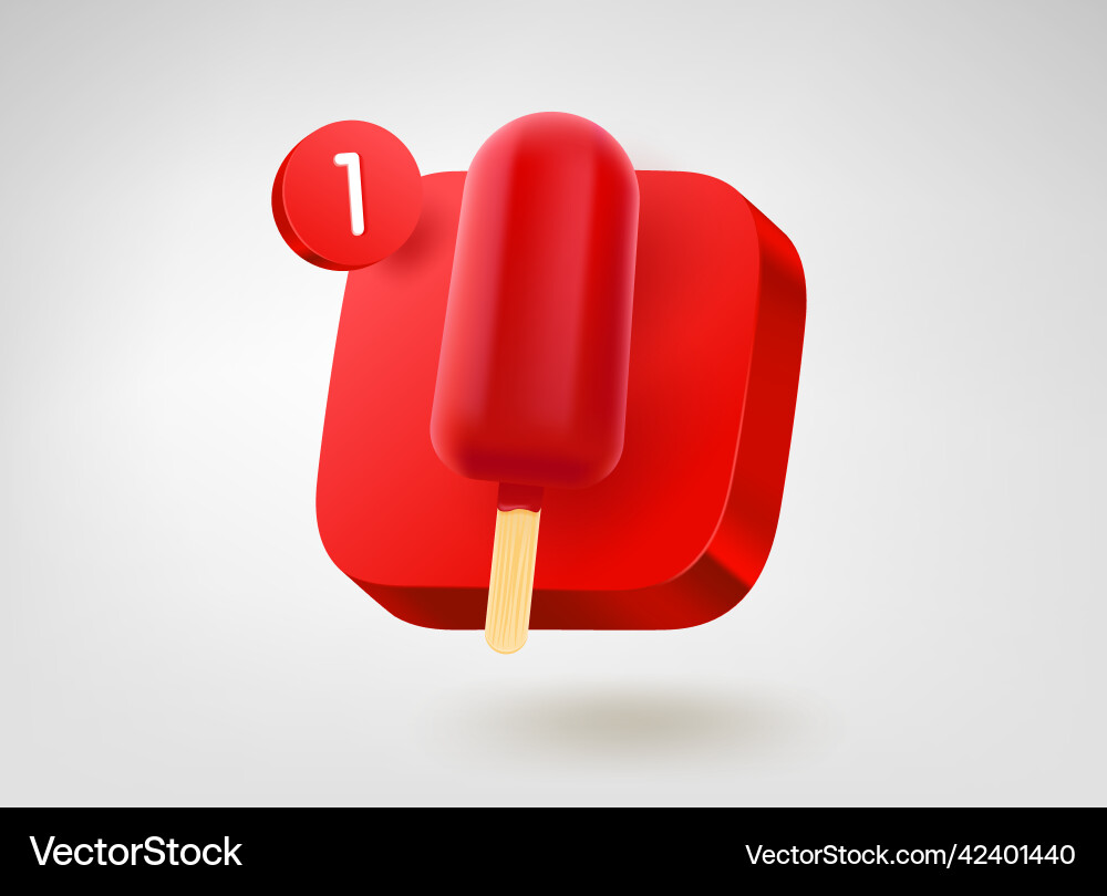 Red ice cream button 3d mobile application icon Vector Image