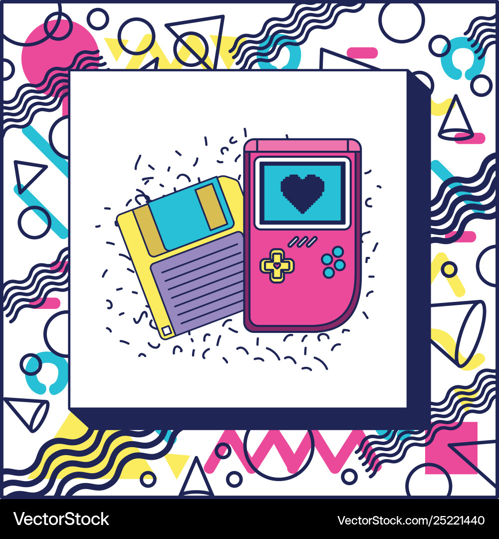 Retro floppy disk with handle video game Retro floppy disk with handle video game Vector Image