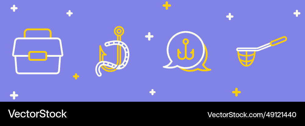 Set line fishing net hook and worm case box Vector Image