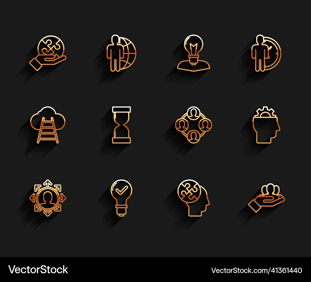 Set line project team base light bulb and check Set line project team base light bulb and check Vector Image