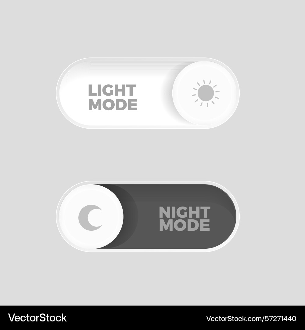 Toggle switch buttons for light mode and night Toggle switch buttons for light mode and night Vector Image