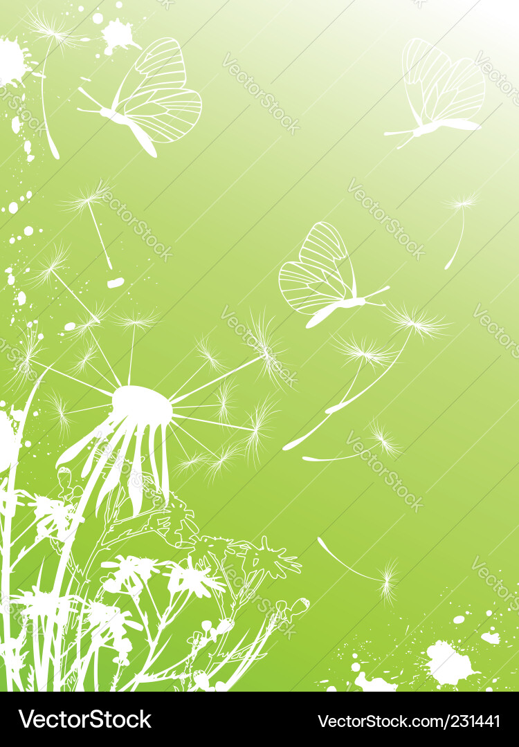 Background with dandelion and butterflies Vector Image