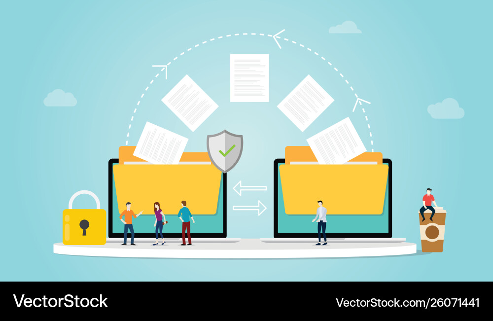 File transfer concept with folder and files File transfer concept with folder and files vector image
