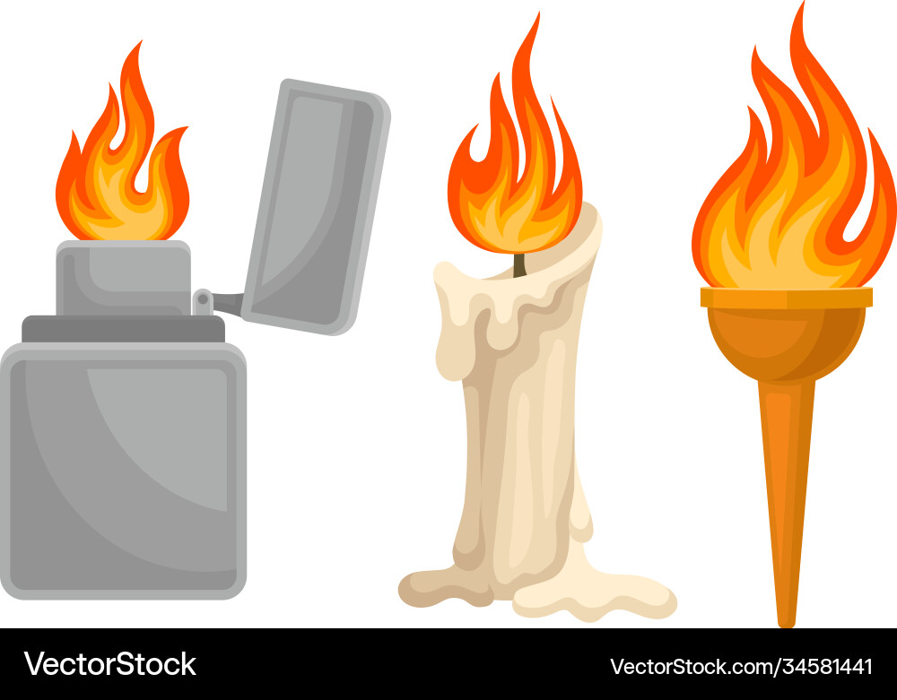 Flaming and burning objects with cigar lighter vector image