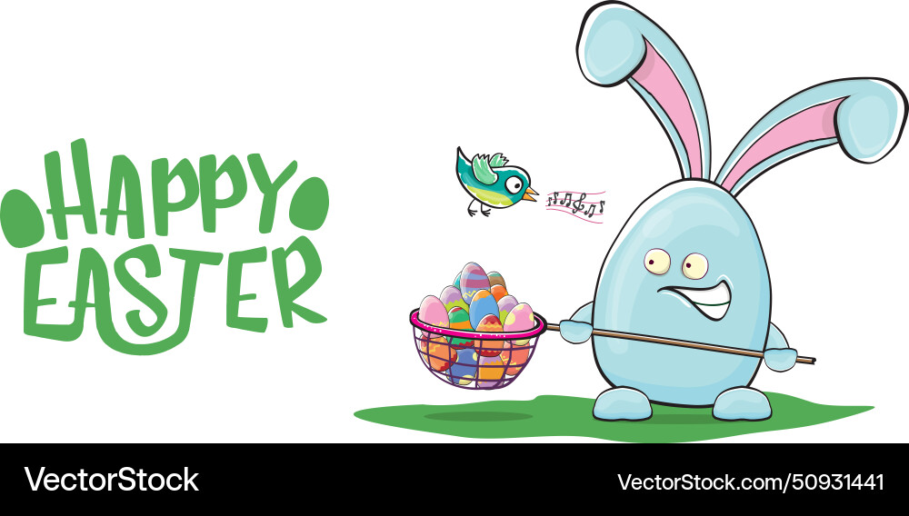 Happy easter greeting card with funny cartoon vector image