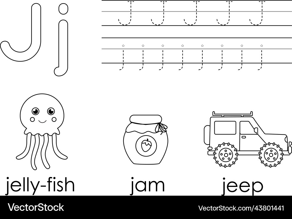 Learning english alphabet for kids letter j Learning english alphabet for kids letter j vector image