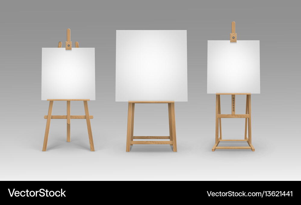 Set of wooden easels with empty canvases Set of wooden easels with empty canvases vector image