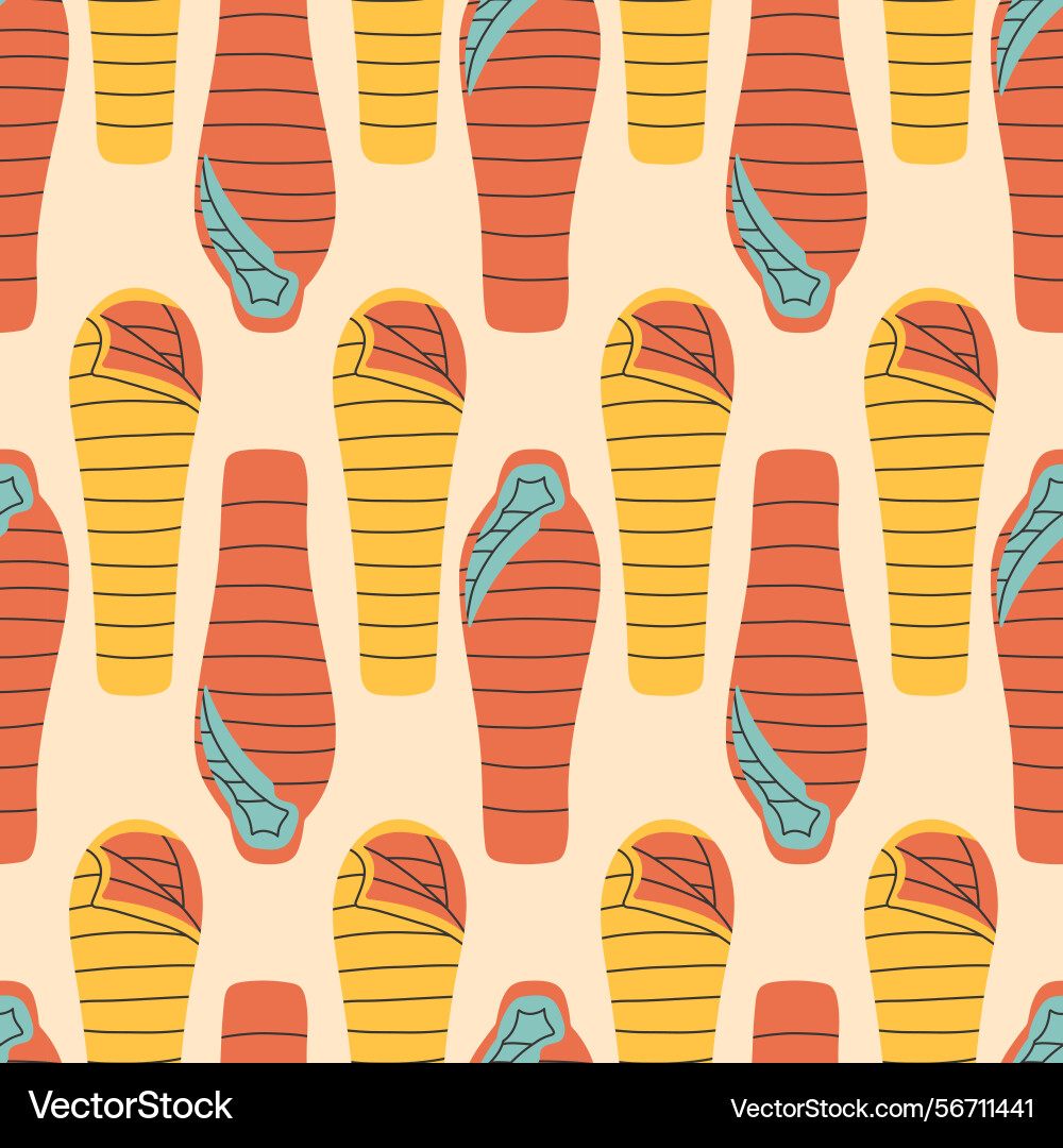 Sleeping bag seamless pattern on beige background Sleeping bag seamless pattern on beige background Vector Image