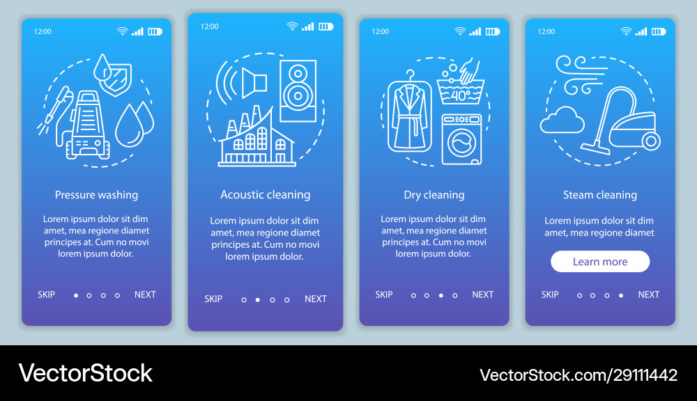 Cleaning methods onboarding mobile app page Vector Image