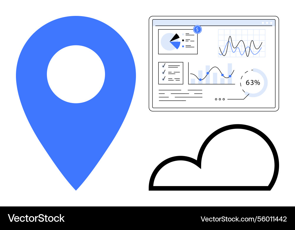 Data visualization with location pin cloud Data visualization with location pin cloud vector image