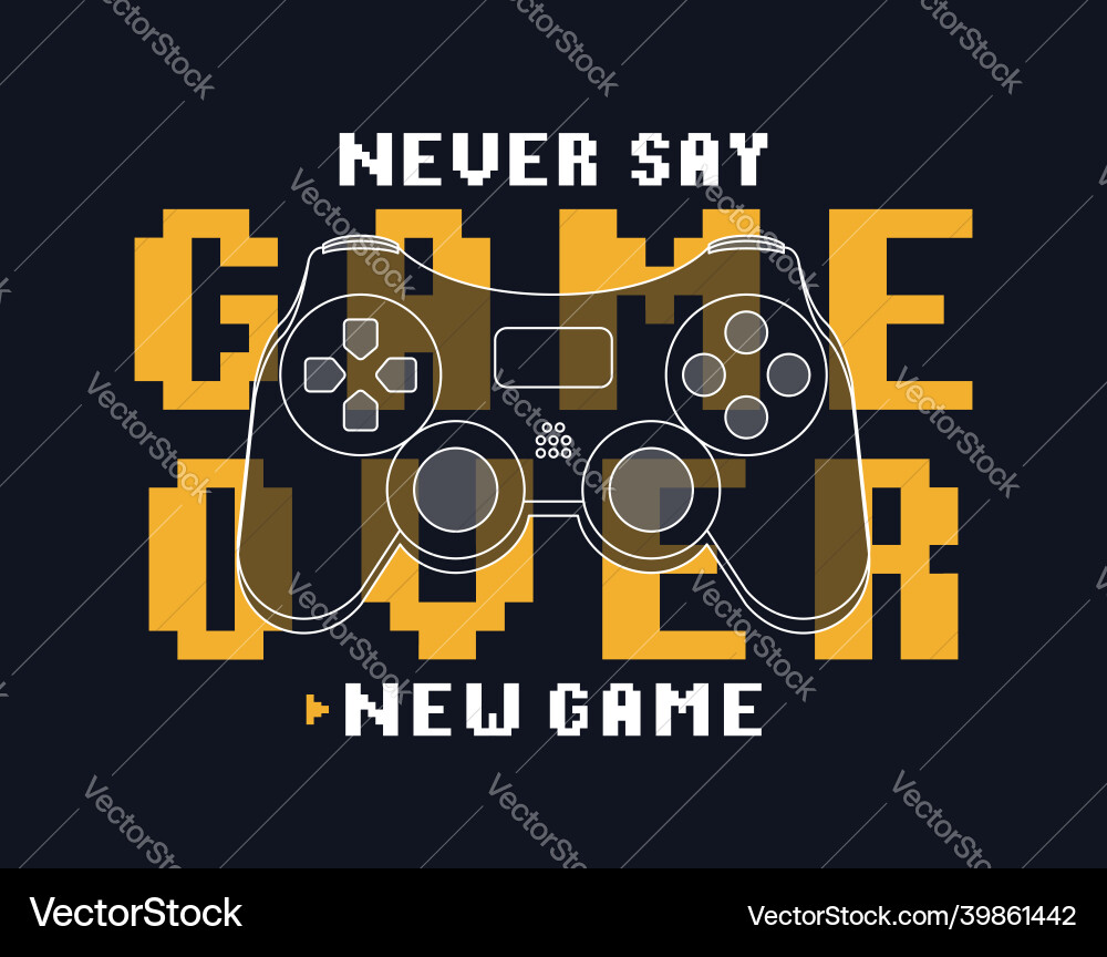 Gamepad or joystick design with pixel text slogan Vector Image
