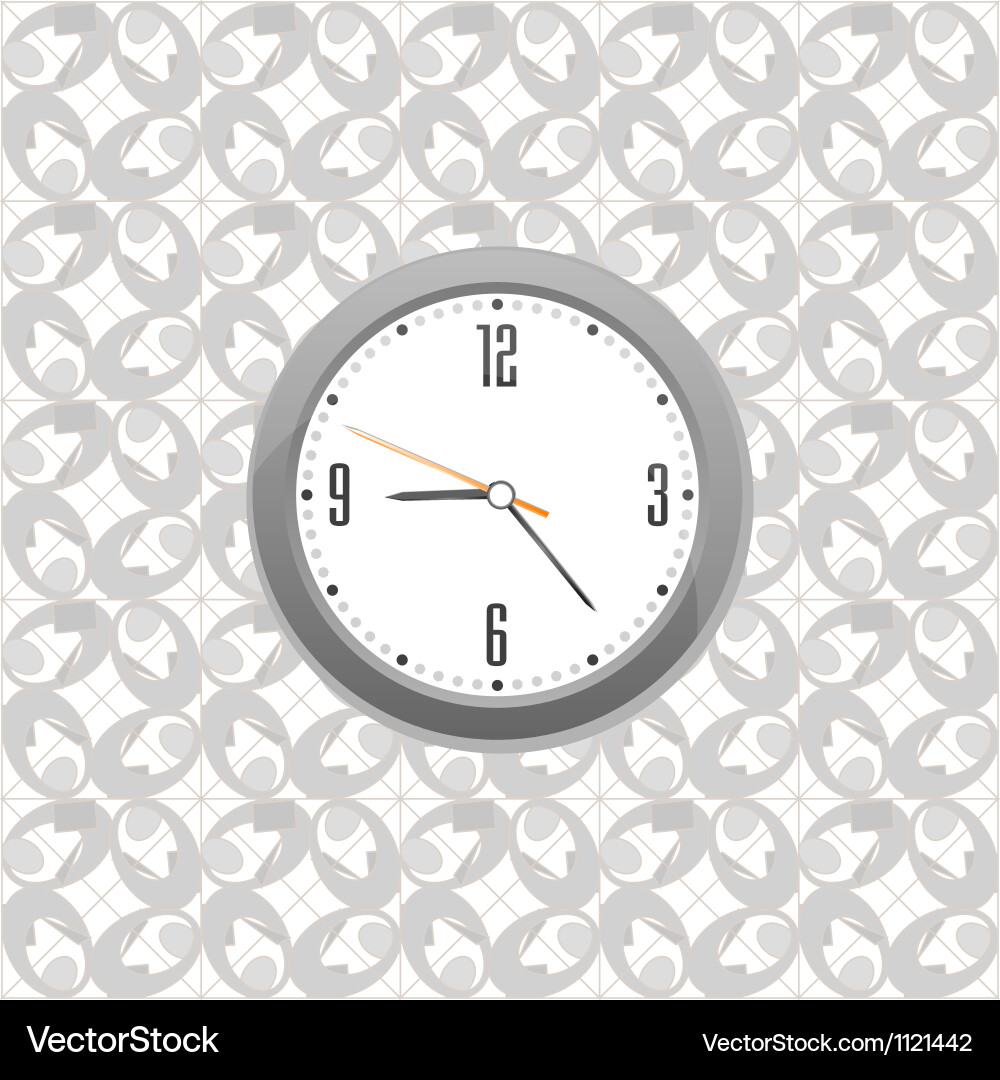 Grey clock on wall pattern style background vector image