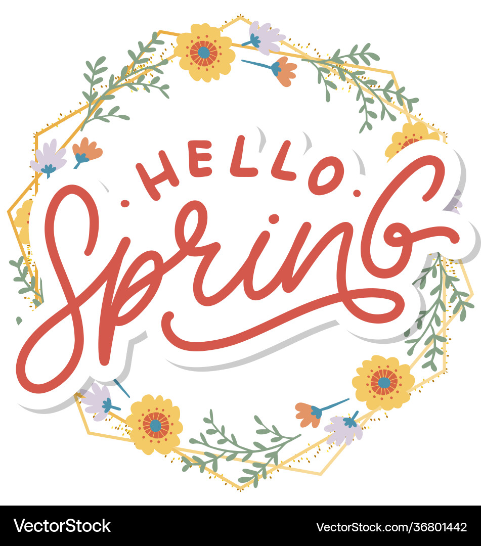 Hello spring flowers text background frame Hello spring flowers text background frame vector image