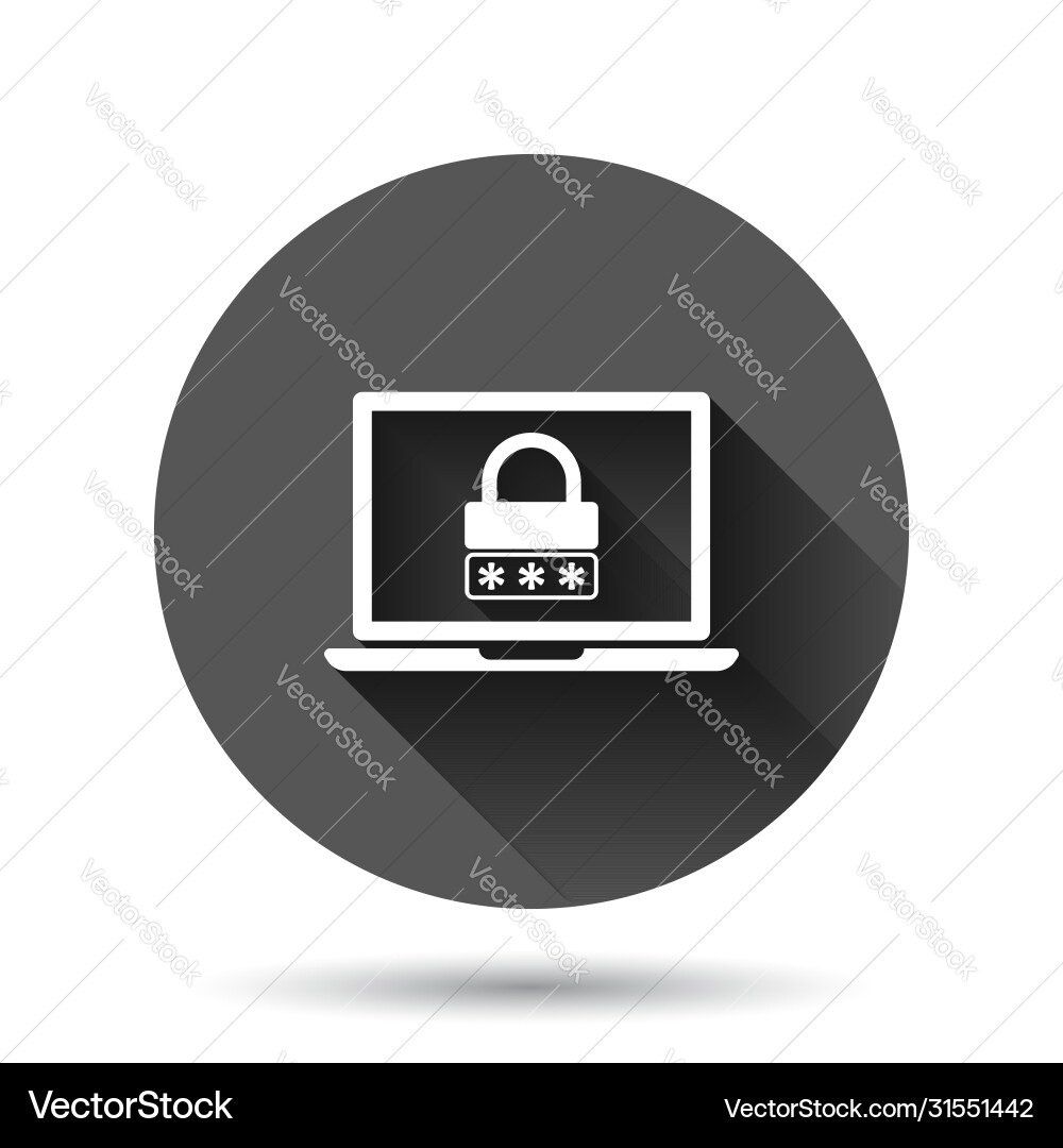 Laptop with password icon in flat style computer vector image