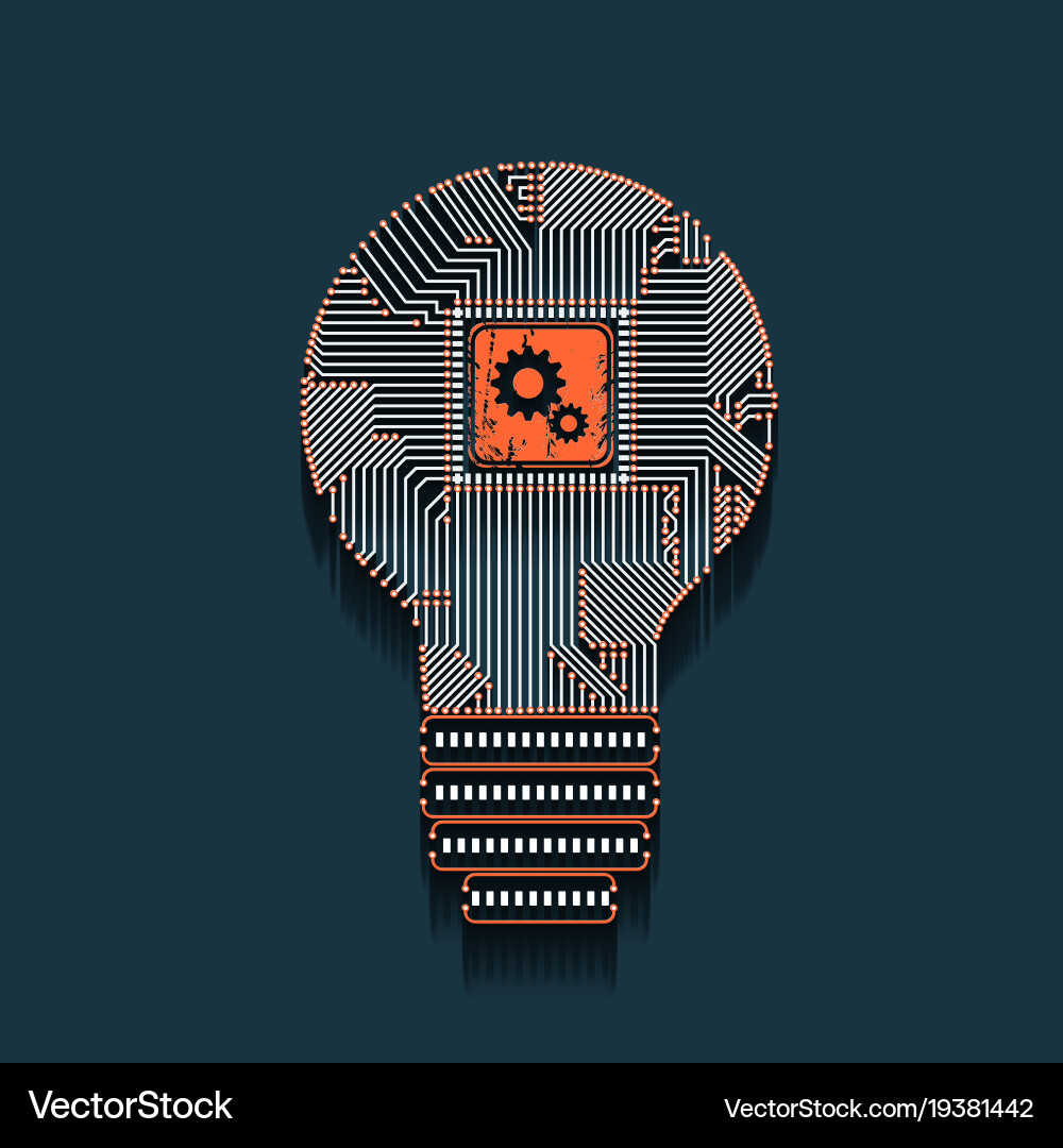 Light bulb idea icon with circuit board inside vector image
