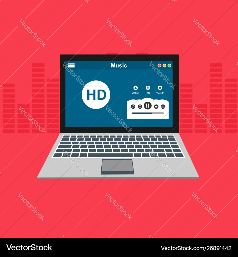 Media player application app template with flat Media player application app template with flat Vector Image