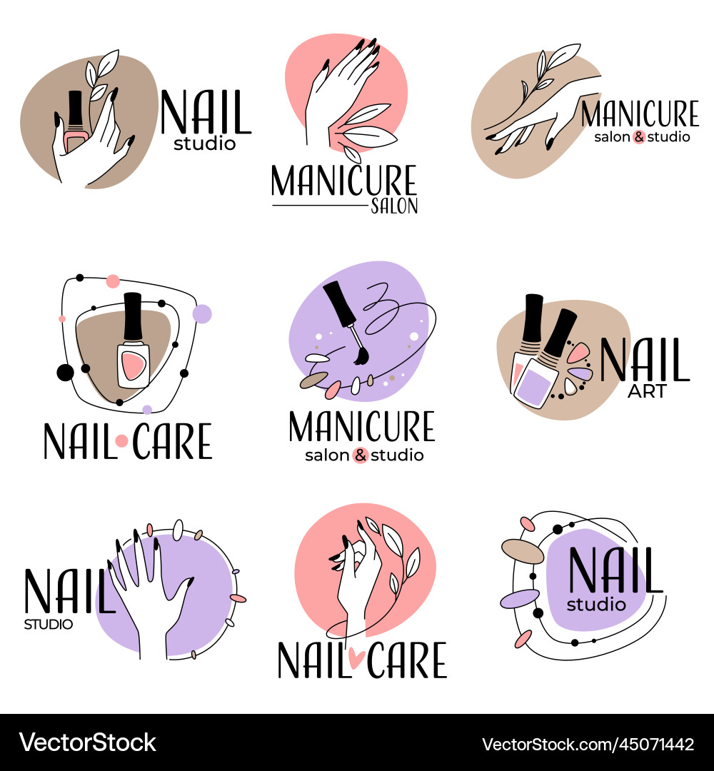 Nagelstudio Maniküre Salon Etiketten und Logo Nagelstudio Maniküre Salon Etiketten und Logo vektorbild