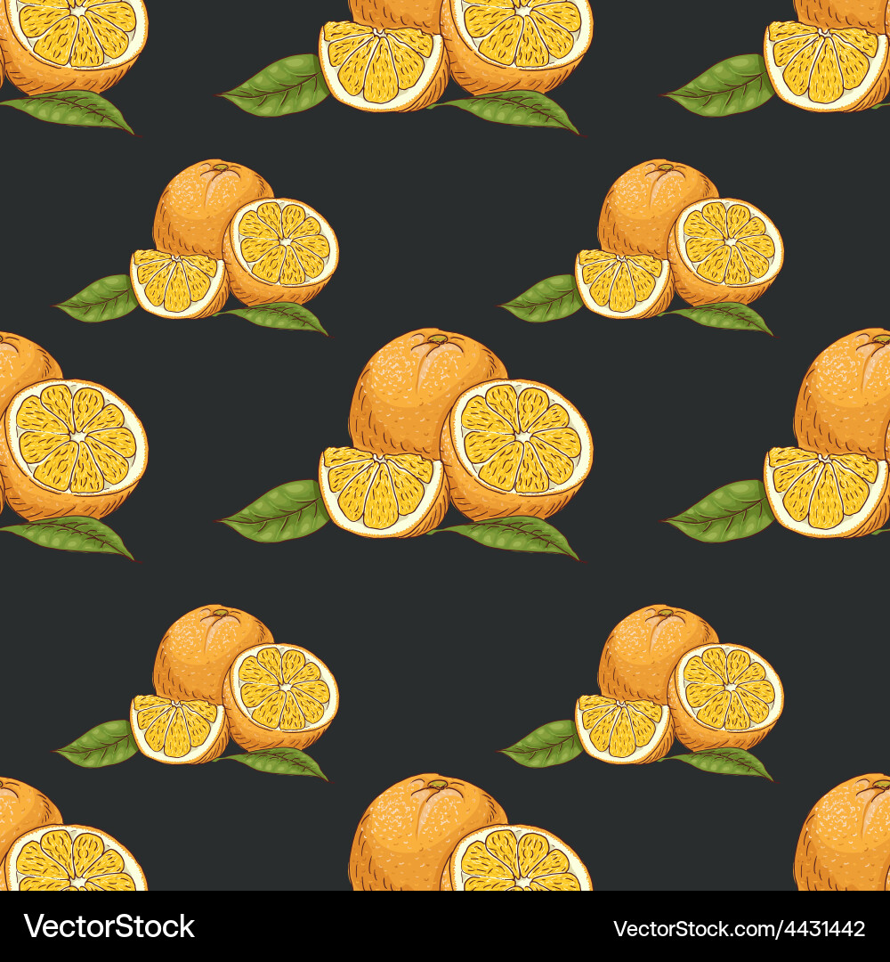 Seamless pattern with oranges on dark background Vector Image