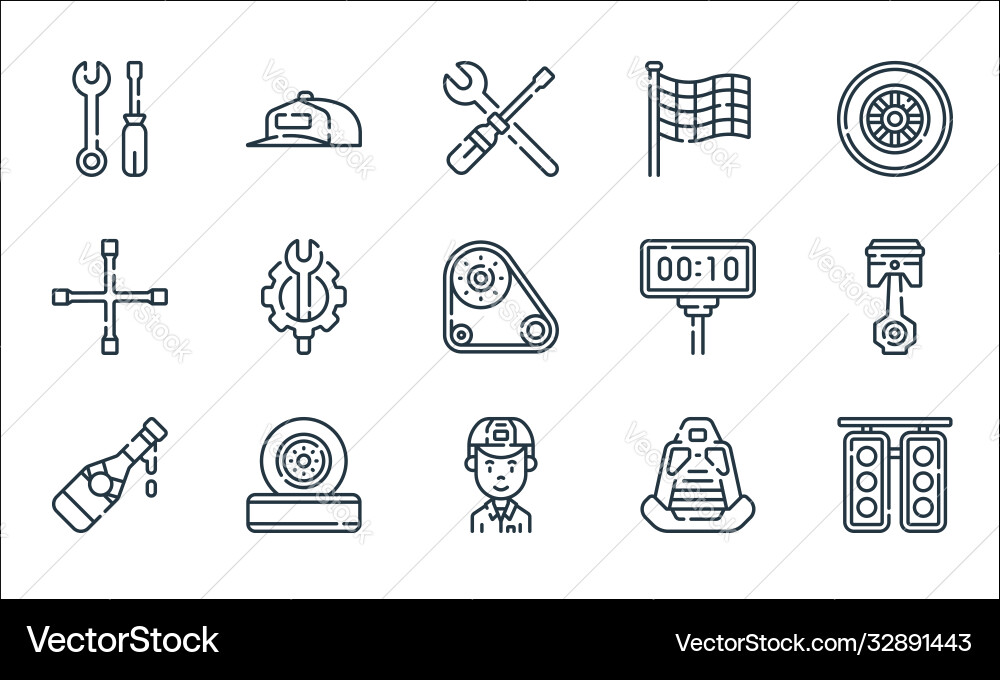 Auto racing line icons linear set quality Auto racing line icons linear set quality Vector Image