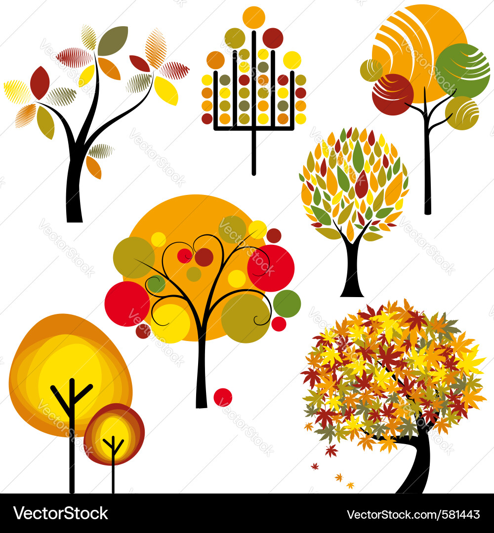 Autumn Tree Silhouettes Vector Image