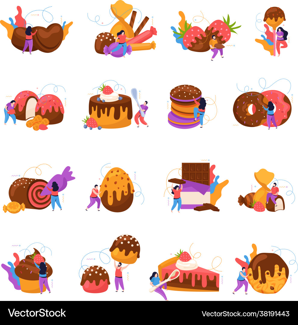 Chocolate flat icons set vector image