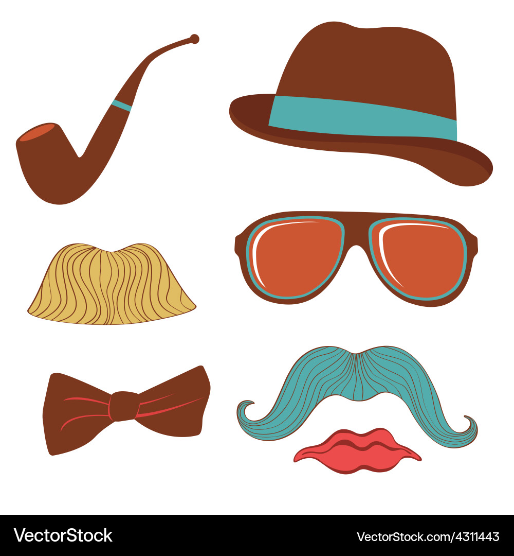 Colorful mustache party elements collection – Royalty-Free Vector |  VectorStock, image size:1000x1080