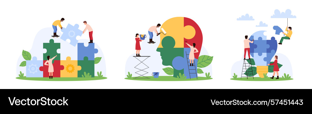 Cooperation in solving problem of personality Vector Image