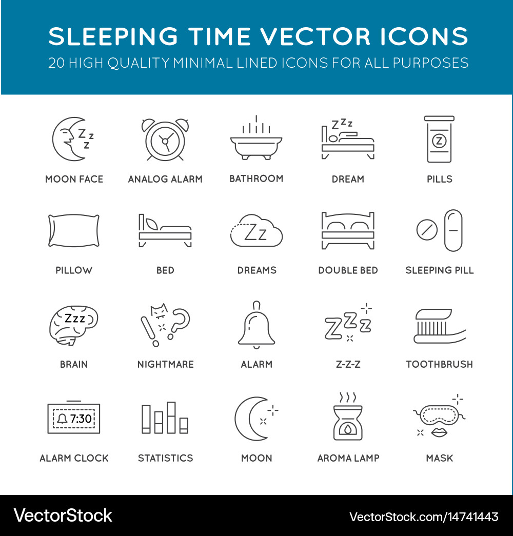 Minimal Sleep Icons - Time & Rest vector image