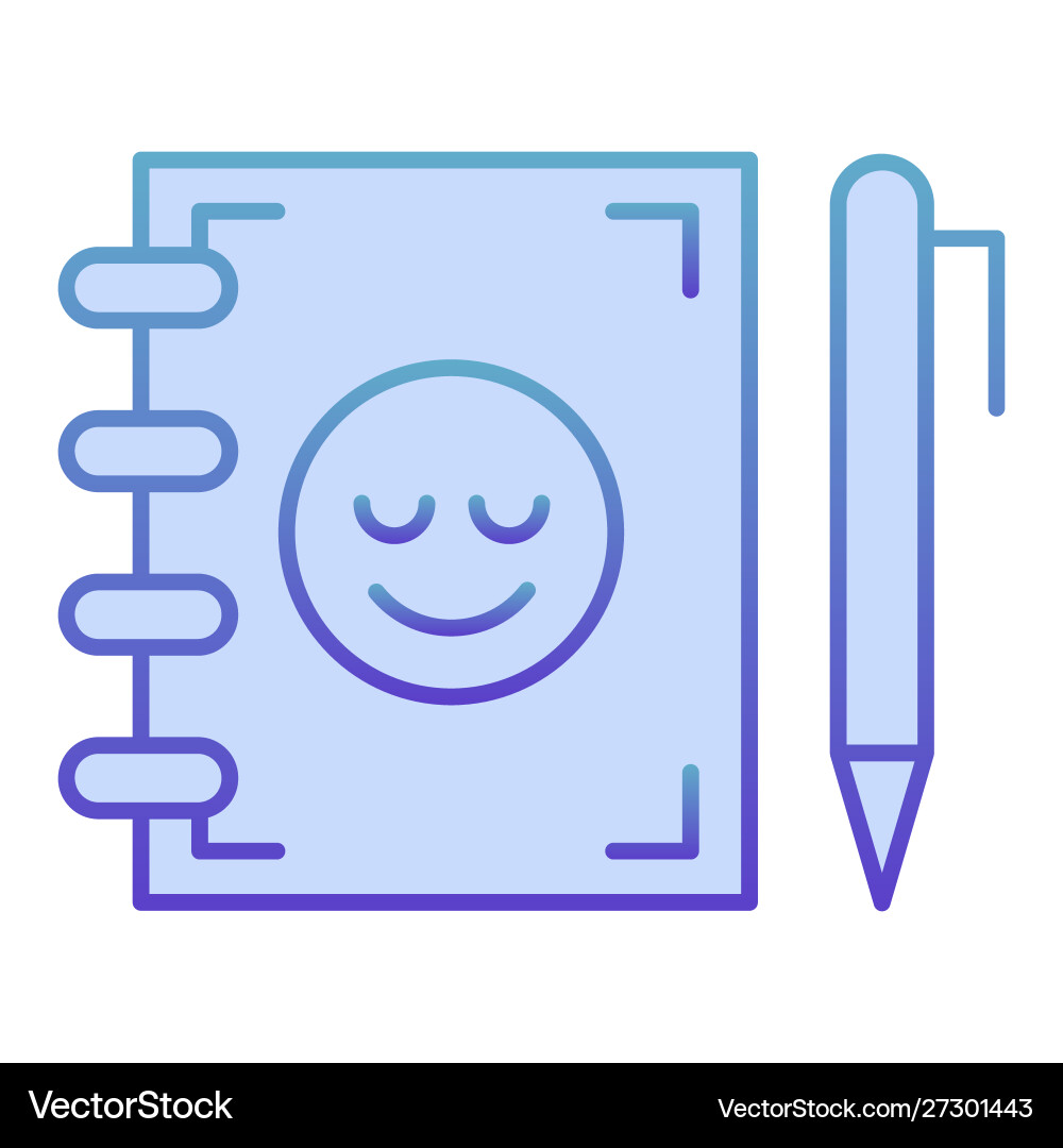 Notebook and pen flat icon notepad with smiley Notebook and pen flat icon notepad with smiley Vector Image