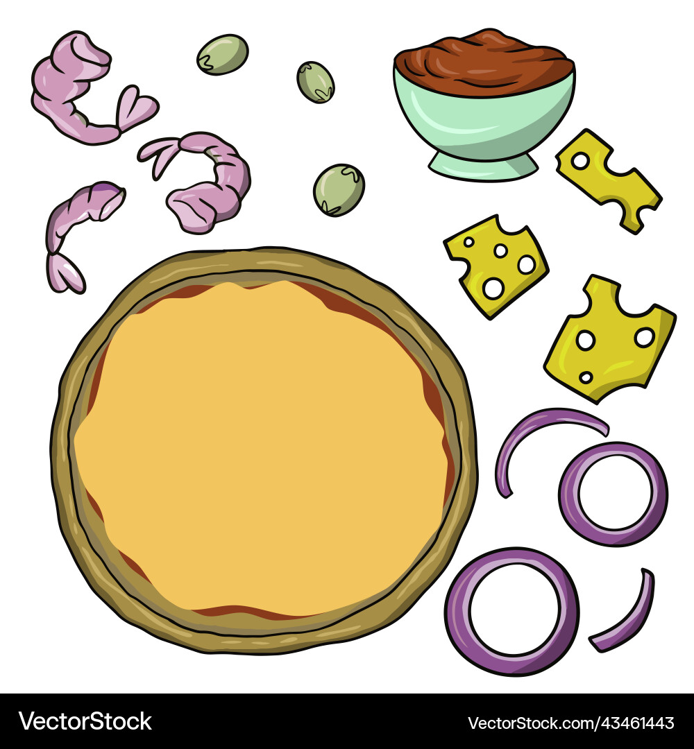 Pizza with shrimp a set of icons for creating vector image