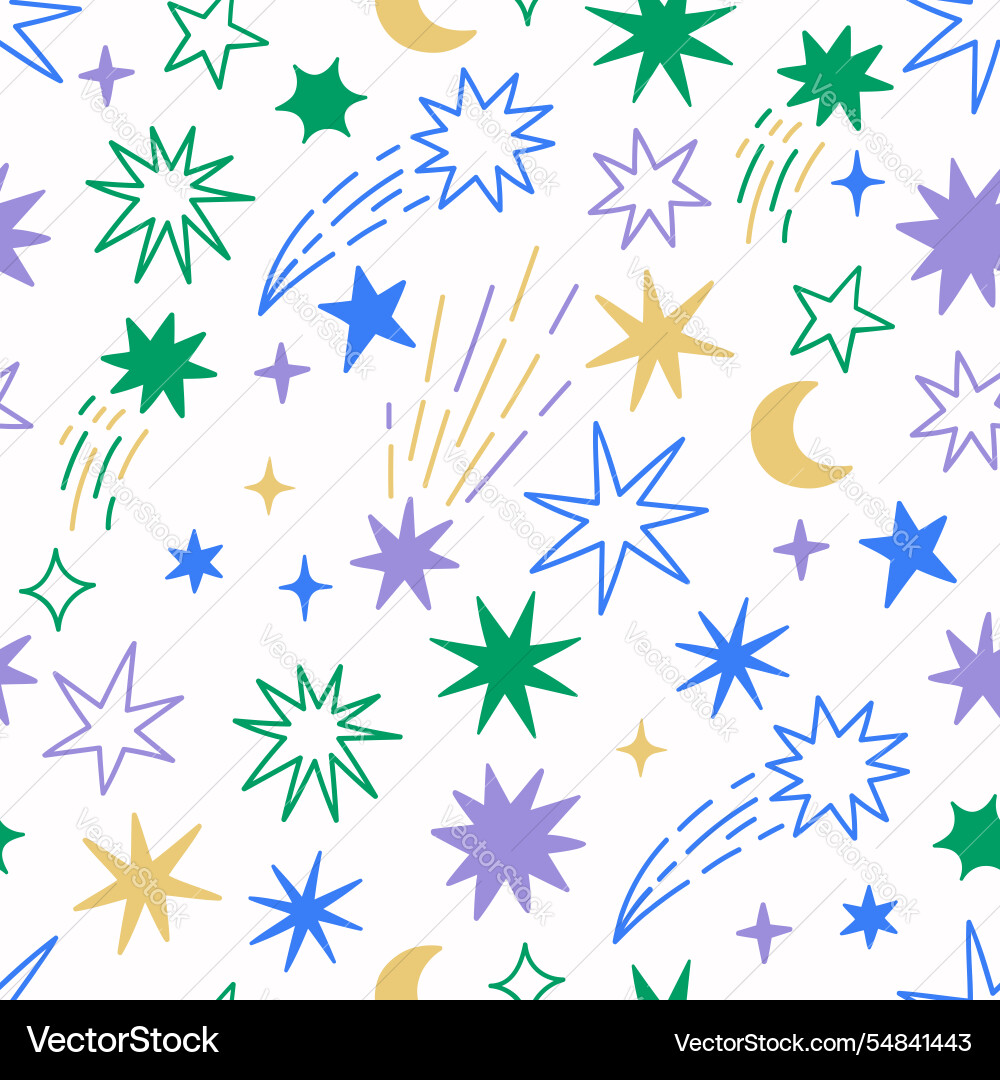 Seamless pattern of simple stars and comets Seamless pattern of simple stars and comets vector image