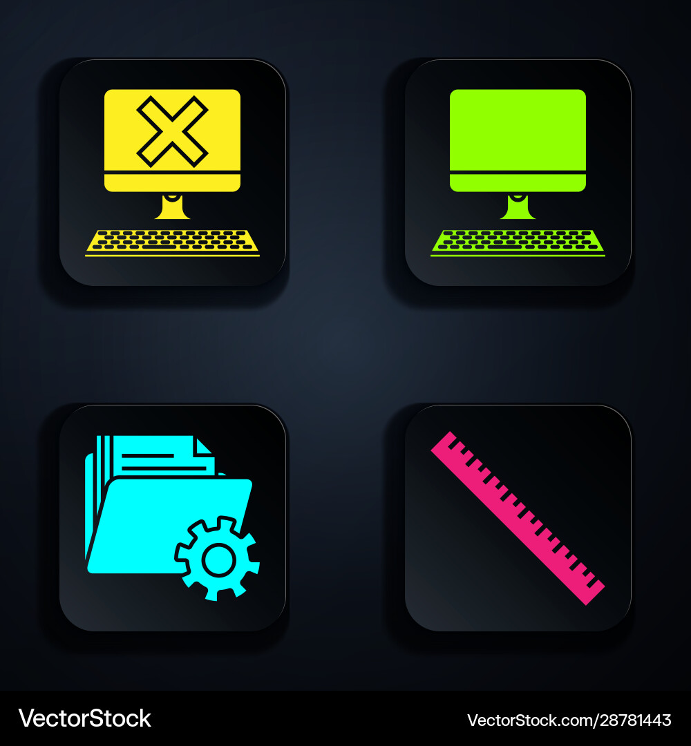 Set ruler computer with keyboard and x mark Set ruler computer with keyboard and x mark Vector Image