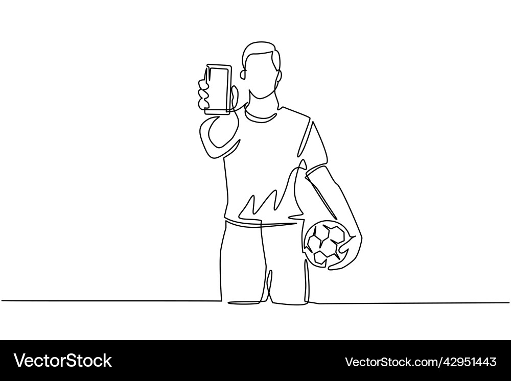 Single continuous line drawing soccer player Vector Image