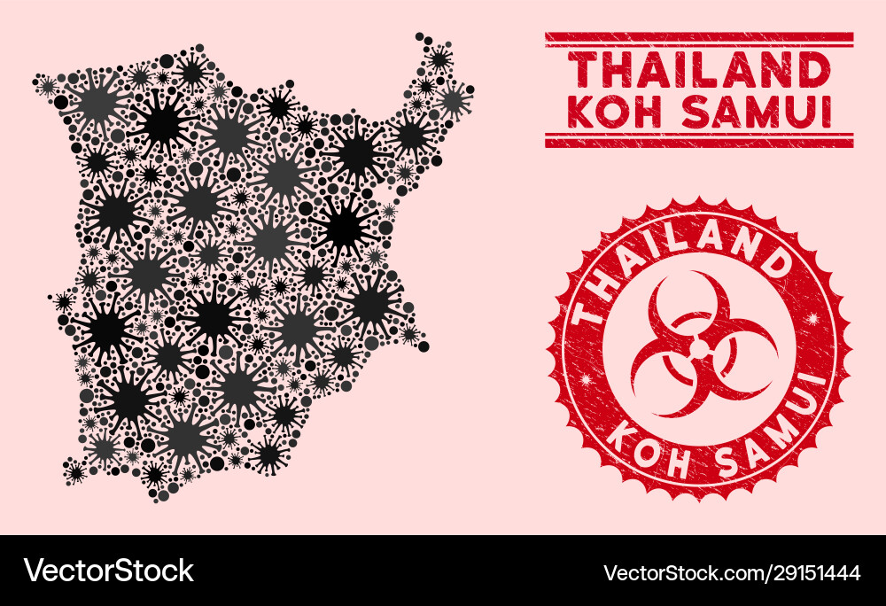Coronavirus collage koh samui map with distress Coronavirus collage koh samui map with distress vector image