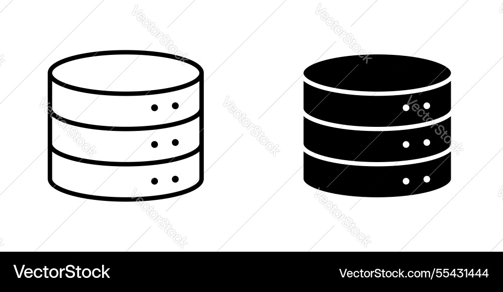 Database icons set in filled and strokes on white vector image