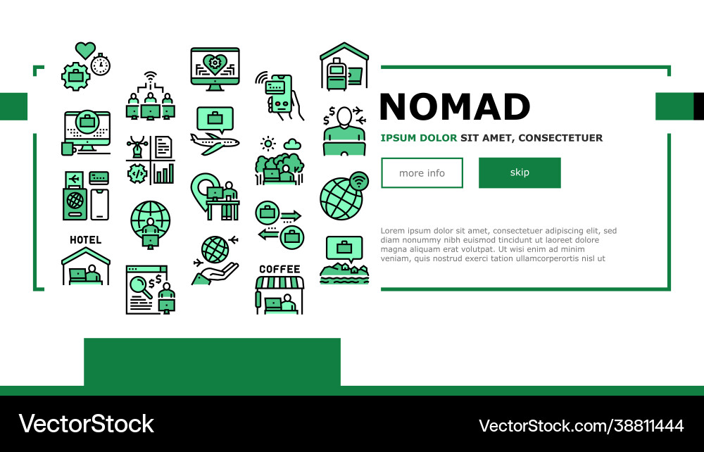 Digital nomad worker landing header Digital nomad worker landing header Vector Image