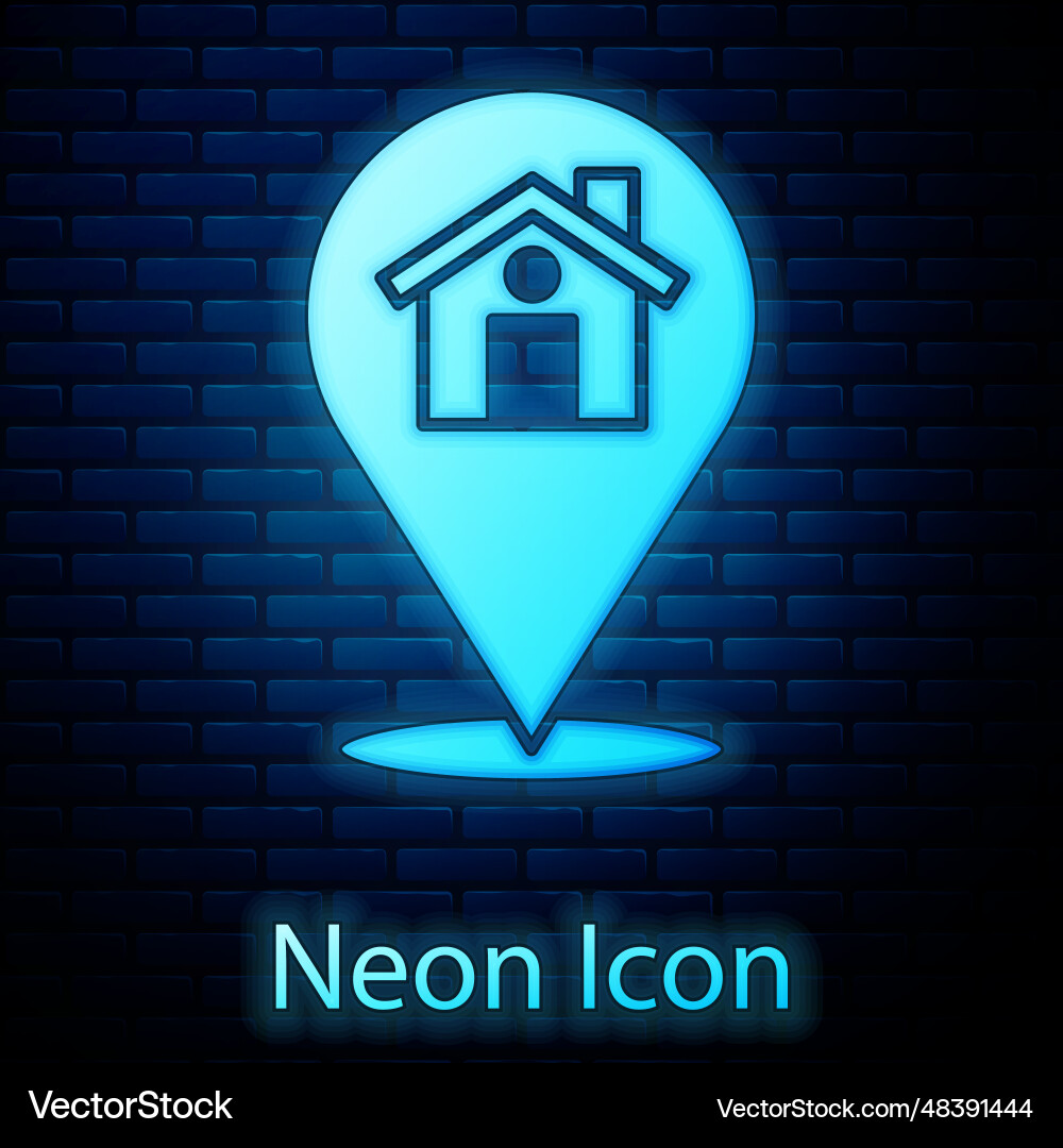 Glowing neon map pointer with house icon isolated Glowing neon map pointer with house icon isolated vector image