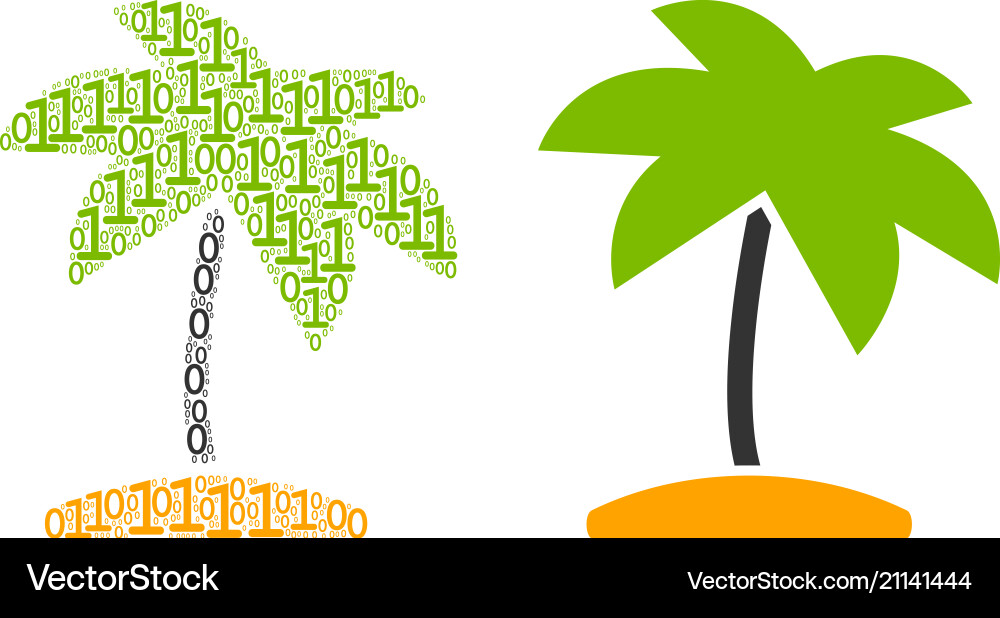 Island tropic palm composition of binary digits Island tropic palm composition of binary digits vector image
