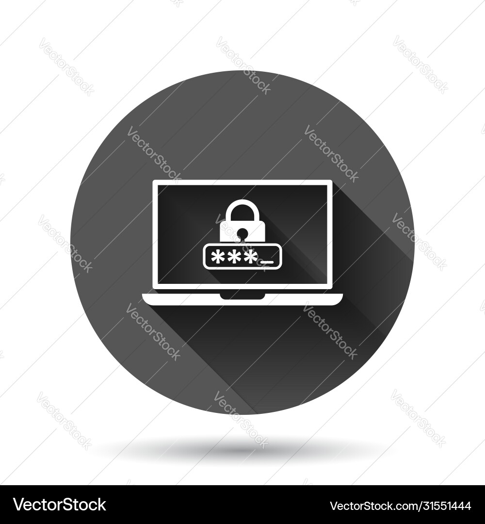 Laptop with password icon in flat style computer vector image