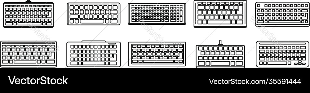 Work keyboard icons set outline style Work keyboard icons set outline style vector image
