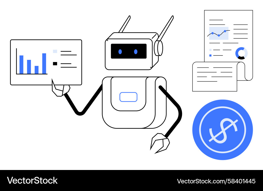 AI Data Analysis Robot Vector Image