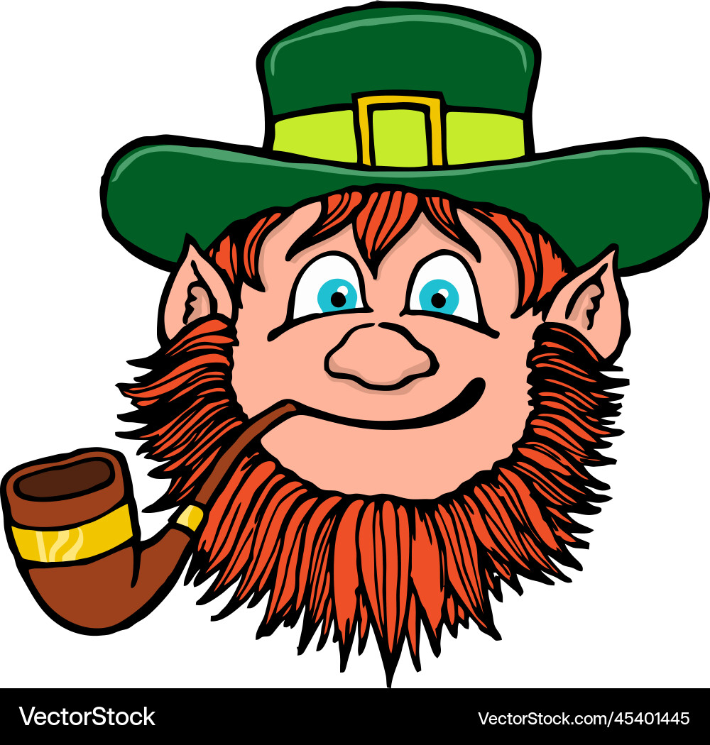 Cartoon leprechaun face with pip – Royalty-Free Vector | VectorStock, image size:1000x1050